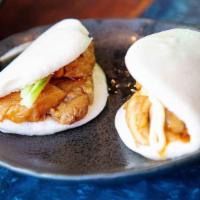 Chashu Bun (2) · Steamed bun with cucumber, sweet chashu sauce, Japanese mayo, with choice of chicken or pork...
