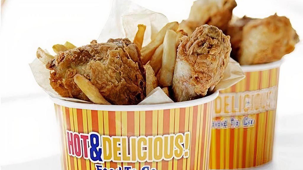 Lunch Box (2 Pieces) · 2 Pieces of Country Fried Chicken. on bone with French Fries. ONLY DARK MEAT, LEGS AND THIGHS!