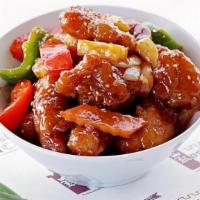 Sweet & Sour Chicken · Fried White Meat Chicken with Pineapple, Carrots, Onions in a Sweet & Sour Sauce.