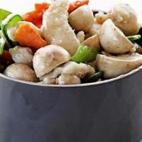 Moo Goo Chicken · Chicken with Mushrooms, Carrots, Water-Chestnuts, Snow Peas. In our White Chinese Sauce.