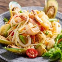 Seafood Avocado Papaya Salad · Spicy, gluten-free. Thai fusion style. Kinda like the one above but with seafood and avocado...