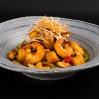 Cashew King · Gluten free and vegan options available. Spicy. Sauteed with roasted cashew nuts, onions, sc...