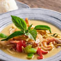 Green Curry · Spicy. Go! And have this too! Eggplant, bamboo shoots, bell peppers, and fresh basil leaves,...