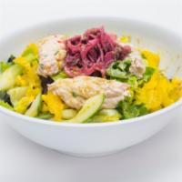 Tuna Salad · Baby Spring Mix, Cucumbers, Chopped Eggs, Pepperoncini, Red Onions, Black Beans, Topped with...