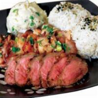 Mix Plate · Any two choices.

Choice of: Steak | BBQ Chicken | Garlic Chicken | Garlic Shrimp | Smoked M...