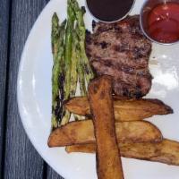 Filet Mignon · 8 oz beef tenderloin, grilled broccolini, steak fries, demi-glaze.