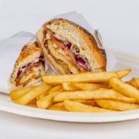 Chicken Cutlet Special · Chicken cutlet with bacon, mozzarella, onions, & mayo on a roll.