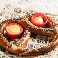 Jumbo Pretzel · Garlic buttered. Everything bagel seasoning served with spicy brown mustard and flagship ipa...