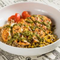 Sunshine Bowl · Grilled chicken, steak or shrimp, jacked brown rice, roasted corn, carrots, cherry tomatoes....