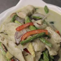 Green Curry · Spicy. Creamy & light curry sauce, made with eggplant, string beans, coconut milk; Chicken, ...