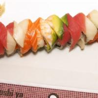 Rainbow Roll · California roll with tuna, salmon, yellowtail and white fish.