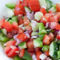 Shepherd Salad · Chopped fresh tomatoes, cucumbers, red onions, green peppers, and parsley with red vinegar l...