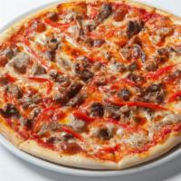 Meat Lovers Pizza · Our fresh, daily made pizza dough topped with Italian sausage, pepperoni, house-made meatbal...