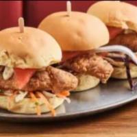 Catfish Sliders · 3 sliders, served with tomato, coleslaw, and remoulade sauce.