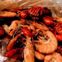 Crawfish & Shrimp - Combo A · 1 lb. crawfish and 1 lb. shrimp (head-on) comes with one piece corn and some potatoes.