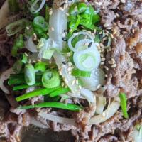 Beef Bulgogi (불고기) · marinated sliced rib eye, bulgogi sauce, asparagus, oyster mushroom. served with white rice,...