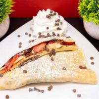 Chocolate Chip, Banana, Strawberry Crepe · 