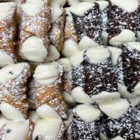 12 Cannolis · 12 Crunchy Cannoli Shells filled with ricotta and chocolate chips.