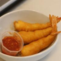 Crispy Shrimp Fritters · Crispy shrimp (5 pieces) coated in our homemade batter, with sweet chili dipping sauce.