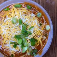Chili (Pint) · Our Famous Bean Chili with Cheese and Scallions. (Not Vegan) (No Gluten)