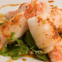 Four Pieces Akimono · White tuna, crabmeat, and shrimp mixed salad with sauce.