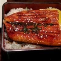 Unagi Don · Broiled eel topped with sauce over rice. Served with soup.