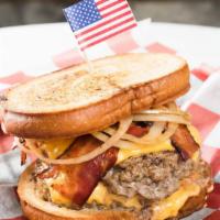 Patty Melt · Sirloin burger patty, melted American cheese, caramelized onion, hot pepper mayo, Texas toast.