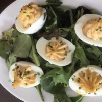 Deviled Eggs · Hard boiled eggs that are stuffed with an egg yolk filling.
