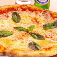 Pizza Margherita · Plum tomato sauce, virgin olive oil, mozzarella and basil.