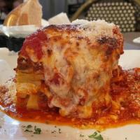 Lasagna · Filled with ground beef and ricotta cheese.