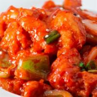Chicken Chilli · Boneless chicken cooked with our special homemade chili sauce, tomato, onion and green pepper.