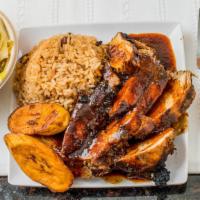 Jerk Chicken (Boneless) · Seasoned with rich Jamaican spices and herbs. Served with a choice of any 2 Sides.