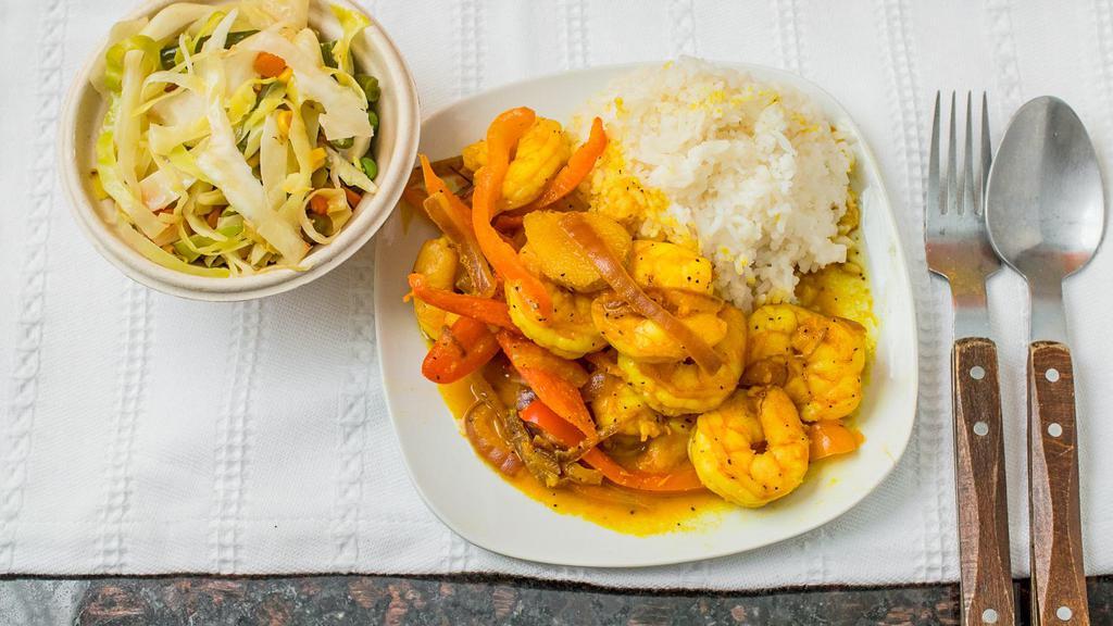 Curry Shrimp · Served with choice of  any 2 Sides