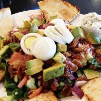 Cape May Cobb Salad · Mixed field greens, tomato, avocado, cucumbers, red onions, peppers, crispy bacon, hard boil...