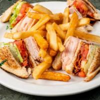 Chicken Salad Club Sandwich · With crisp bacon, lettuce, tomato & mayo.
