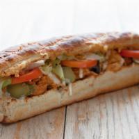 The Bacon Chicken Philly · Sizzling grilled chicken, bacon, peppers, onions, mozzarella cheese and on warm hero.