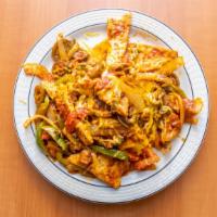 Chicken Fajita · Served with sauteed onions, peppers, mushrooms and jalapenos, drizzled with cheddar cheese. ...