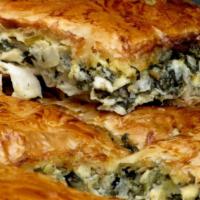 Spanakopita · Spinach and Cheese baked in fill dough.  Delicious!