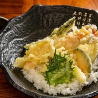 Tempura Don · Rice bowl topped with lightly battered shrimp and seasonable vegetables. 
Served with miso s...