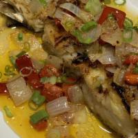 Codfish - Bacalhau Grelhado · Broiled cod steak, onions, peppers.