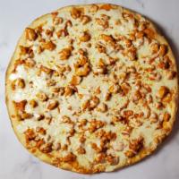 Buffalo Chicken Pizza · Pizza topped with bite-sized fried Buffalo chicken, Buffalo sauce, and mozzarella cheese.