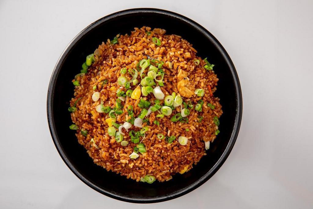 V9 Soy Garlic Fried Rice (No Egg) · Premium long grain rice, fried with vegetables, and soy garlic spice blend
