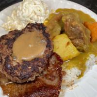 Mixed Plate · Hamburger steak, teri beef steak, and your choice of beef curry, beef stew, or chili. Choose...