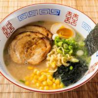 Miso Lover Ramen (No Spicy) · tonkotsu rich pork broth with miso base. Includes green onion, bamboo shot, corn, dried seaw...