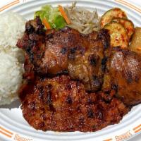 Combination Plate · It comes with your two choices of meat, two scoops of rice.