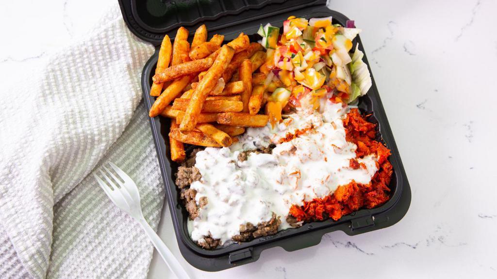 Mix Combo Over Rice · Most popular. Halal platter (chicken and lamb)  includes rice, salad and fries or hummus your choice!