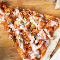 Buffalo Pizza · Boneless chicken breast sauteed with spicy buffalo sauce topped with blue cheese and scallio...