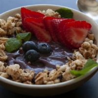 Acai Green Superfood Bowl · Choice of base and  banana, strawberry, blueberry, spinach, kale, chia seeds, almond milk, g...