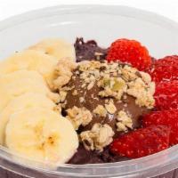 Acai & Berries Bowl · Base Blend: acai, apple juice, blueberries, banana
Topped with: granola, banana, strawberrie...