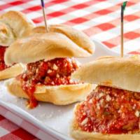 Meatball Sliders · Three Grimaldi's meatballs topped with melted mozzarella cheese in Grimaldi's homemade rolls...